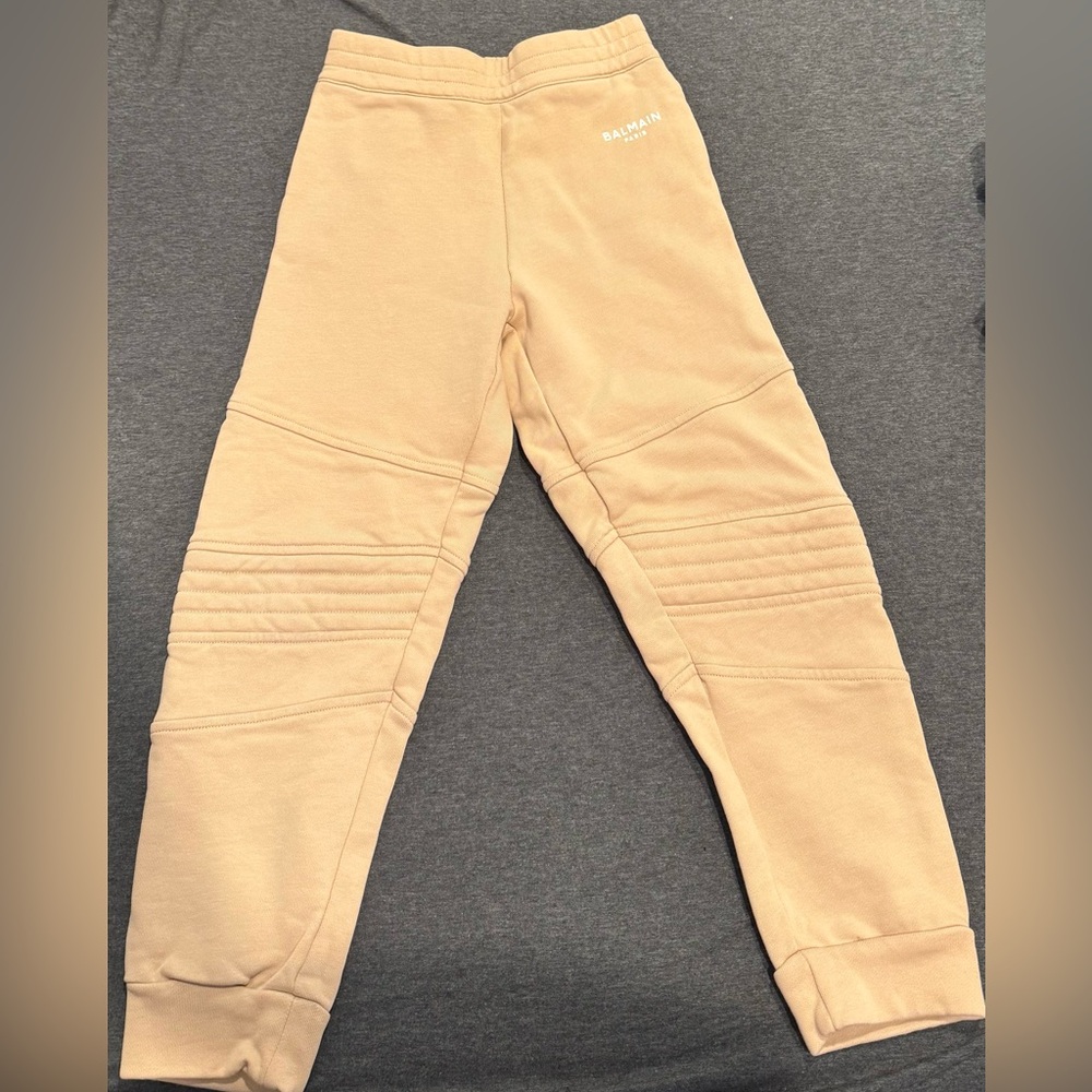 Balmain Kids Beige Moto Jogger Sweatpants Size 8A